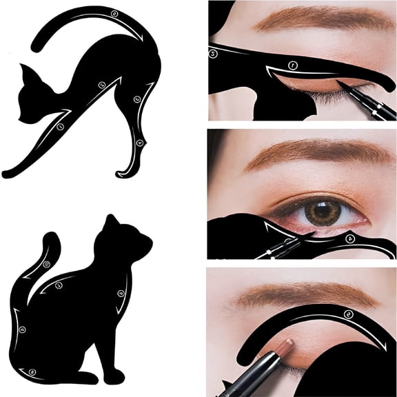 RAGUPEL 8Pcs Cat Eyeliner Stencils, 4 Sets 2 in 1 Cat Shape Eyeliner Template Stencil, Matte PVC Material Smoky Eyeshadow Applicators Guide Template Tool Quick Makeup Stencil