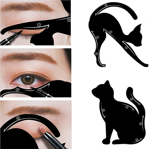 RAGUPEL 8Pcs Cat Eyeliner Stencils, 4 Sets 2 in 1 Cat Shape Eyeliner Template Stencil, Matte PVC Material Smoky Eyeshadow Applicators Guide Template Tool Quick Makeup Stencil