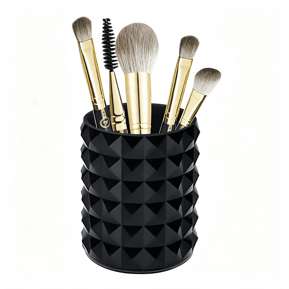 RAGUPEL Acrylic Makeup Brush Holder,Brush Organizer,Vanity Accessories | Black Make Up Brush Holder Organizer,Round Cosmetic Storage Cup Pen Holder for Desk Vanity,Marker Organizer Office Supplies