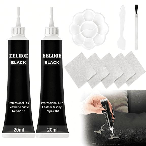 RAGUPEL Advanced Leather Repair Gel, Vinyl Repair Kit for Car Seat, Couch & Furniture, Repair Tears, Scratches, and Holes in Genuine Leather, Synthetic Leather, and Bonded Leather (2PCS,Black)