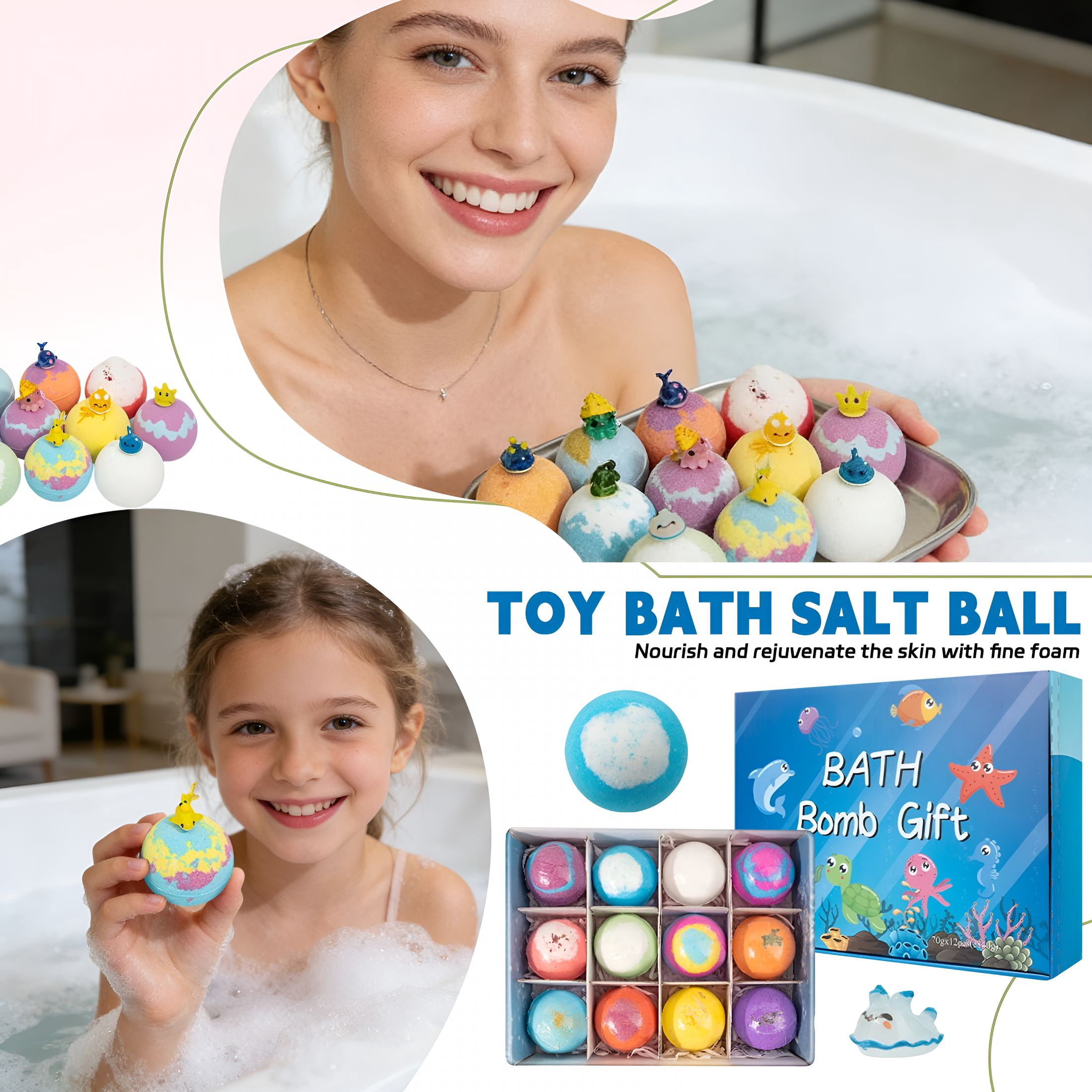 RAGUPEL Bath Bombs for Kids with Surprise Inside,12 Pack Kid Bath Bombs Gift Set,Easter Basket Stuffers Easter Gifts for Kids Bubble Fizzy for Girls Boys with Ocean
