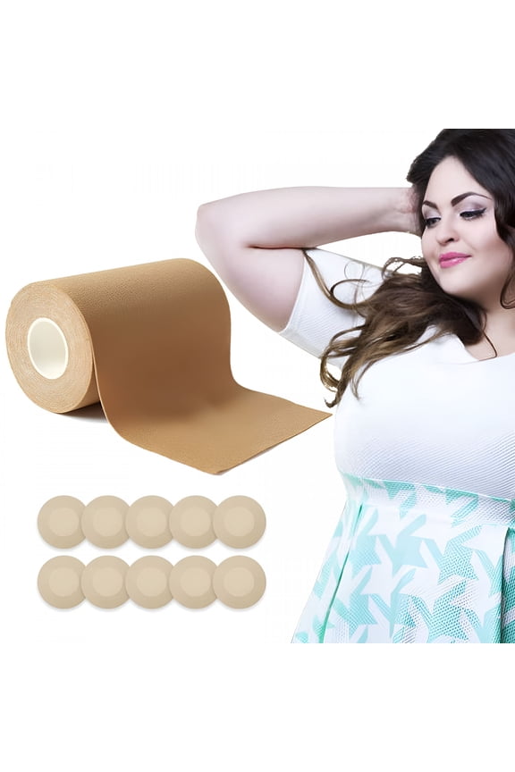 Breast Tape, 4 Inch Wide Plus, Self Adhesive Bra Tape, Body Tape for Chest Support, Fashion Push Up in Any Dress (Nude)