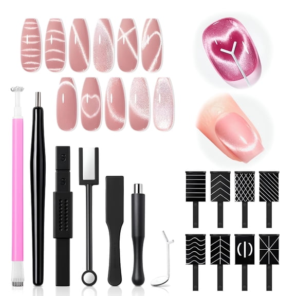 RAGUPEL Cat Eye Magnet Set,15Pcs French Cateye Gel Nail Polish Magnet Nail Art Tools Set Heart Magnet for Cat Eye Magnet Square Round Magnet Stick Diverse Glassy Cateye Effect for Women