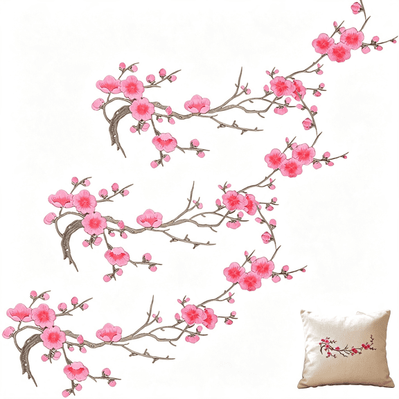 RAGUPEL Cherry Blossom Patches, Cherry Blossom Iron on Patch Embroidery Flower Vines, Decal Decoration for Hats, Shirts, Shoes, Jeans and BagsPink Cherry Blossom Patches
