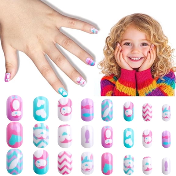 RAGUPEL Children'S Manicure Cross-Border Hot-Selling Blue Love Penguin Cute Cute Little Girl Fake Nails Children Wear Nail Pads