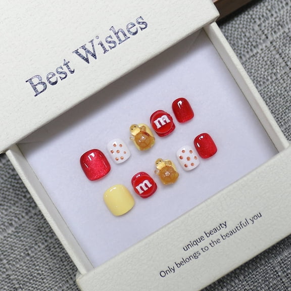 RAGUPEL [Children'S Wear Nail] New Handmade Wear Nail Cute Cartoon Fake Nail Pieces 3-12 Years Old Boutique Nail Art