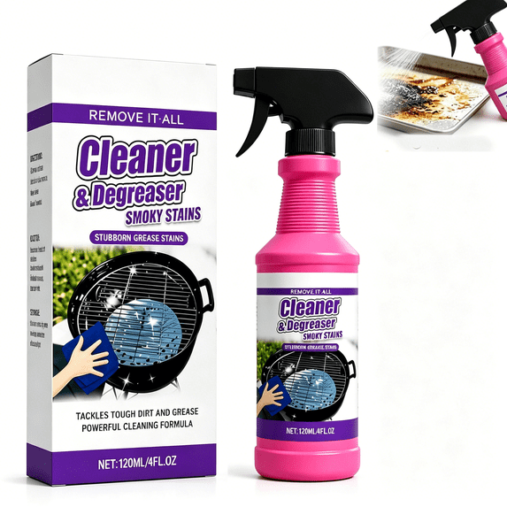 RAGUPEL Cleaner&Degrcaser Smoky Stains,Fast-Acting Grill Cleaner Spray,120Ml Fast Acting Grill Degreaser Spray for Outdoor Grills,Heavy Duty Bbq Degreaser for Burnt Food&Stubborn Grease.(1)