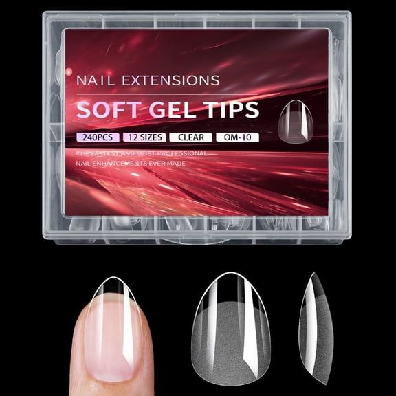 RAGUPEL Clear Square Nails Tips Set 240Pcs Gel Full Cover False Nails 12 Sizes Nails Extensions for Home Manicure Gel X Nails Gold Nail Art Stickers