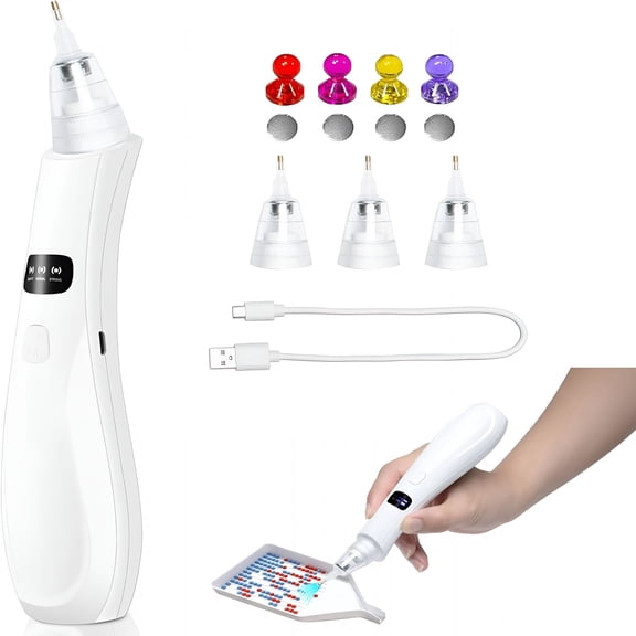 RAGUPEL Cordless Electric Diamond art Pen Vacuum Diamond Art Pens No Wax Needed Diamond art Accessories Pen for DIY Art Beginners (White)