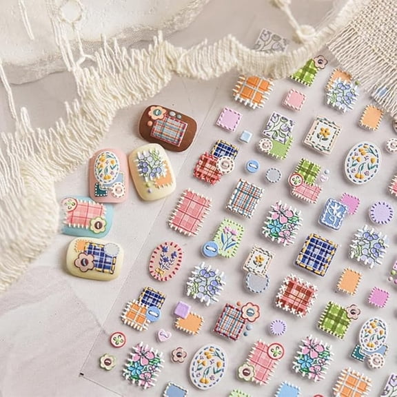 RAGUPEL Cottagecore Nail Stickers – 5D Embossed Floral & Plaid Art Decals,Aesthetic Self-Adhesive Design for Diy Nails,Vintage Pastel Patterns Cozy,Cottage-Inspired Manicure,Home Or Salon
