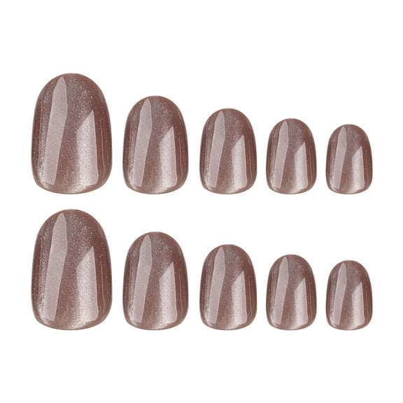 RAGUPEL Deep Brown Solid Color Cat Eye Press on Nails, Short Round Glossy Fake Nails, 24 Count