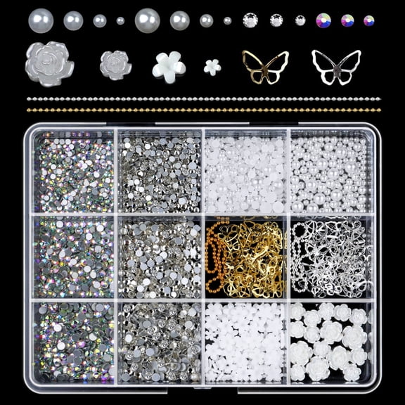 RAGUPEL Diy Nail Art Kit with Pearl Ribbon & Decorative Stickers 100+ Nail Accessories for Manicure,Crafts,Gift Wrapping,Wedding,Christmas Decor