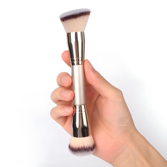 RAGUPEL Dual-Ended Foundation Brush: Round&Angled Makeup Brushes,100% Vegan Synthetic Makeup Brush for Flawless Blending and Application of Liquid,Powder,Cream,Blush
