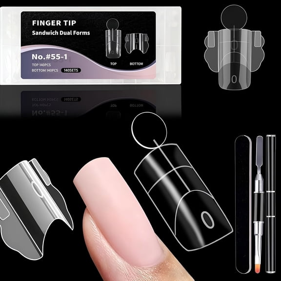 RAGUPEL Dual Nail Forms for Polygel,280Pcs Reusable Square Nail Forms with Guidelines for Finger/Toe Nails,14 Sizes Nail Tips For&Acrylic Extensions,Short to Medium Length