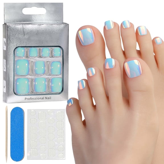 RAGUPEL Electroplated Cat Eye Press on Toenails Set, 24Pcs Cat Eye Toe Nail Tips, Colorful Glossy Glitter Fake Nails, Soft Gel Stick on for Women Girls 12 Sizes