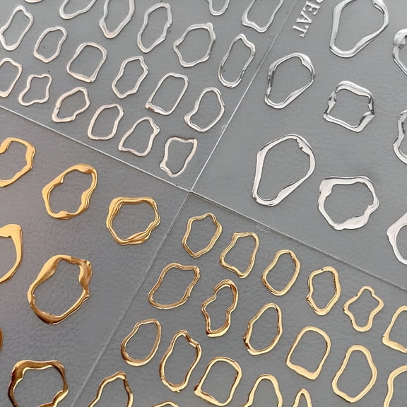 RAGUPEL Embossed Metal Nail Art Stickers,4Sheets Gold Silver Irregular Geometric Lines Frames Nail Sticker Hollow Circle Designs Nail Decals for Women Self Adhesive Nails Manicure Accessories