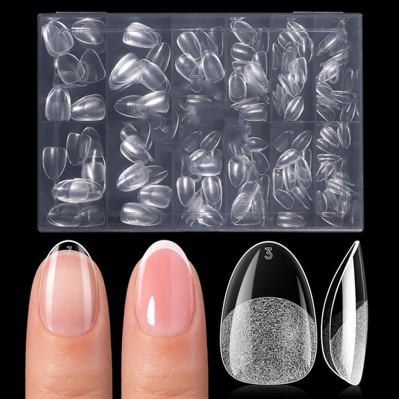 RAGUPEL Extra Short Almond Gel Nail Tips, 216 Pcs Pre-Shape Xs Almond Nail Tips Full Cover Press on Nails Half Matte Clear Fake Nails for Women Girl Diy Salon at Home 12 Sizes