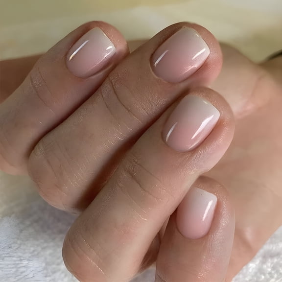 RAGUPEL Extra Short Press on Nails French Gradient Fake Nails Small Acrylic Nails Petite False Nails with Nude Designs Press on Nails Gloss Artificial Nails for Women Girls Manicure
