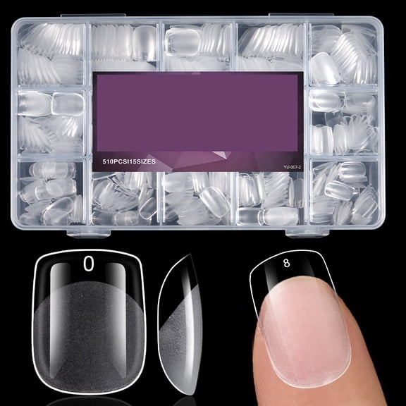 RAGUPEL Extra Short Square Nail Tips 510Pcs, 15 Sizes Full Cover Ultra Matte Short Nail Tips Clear Acrylic Nails for Diy Salon, Gel Nail Extension Tips for Beginners & Nail Techs