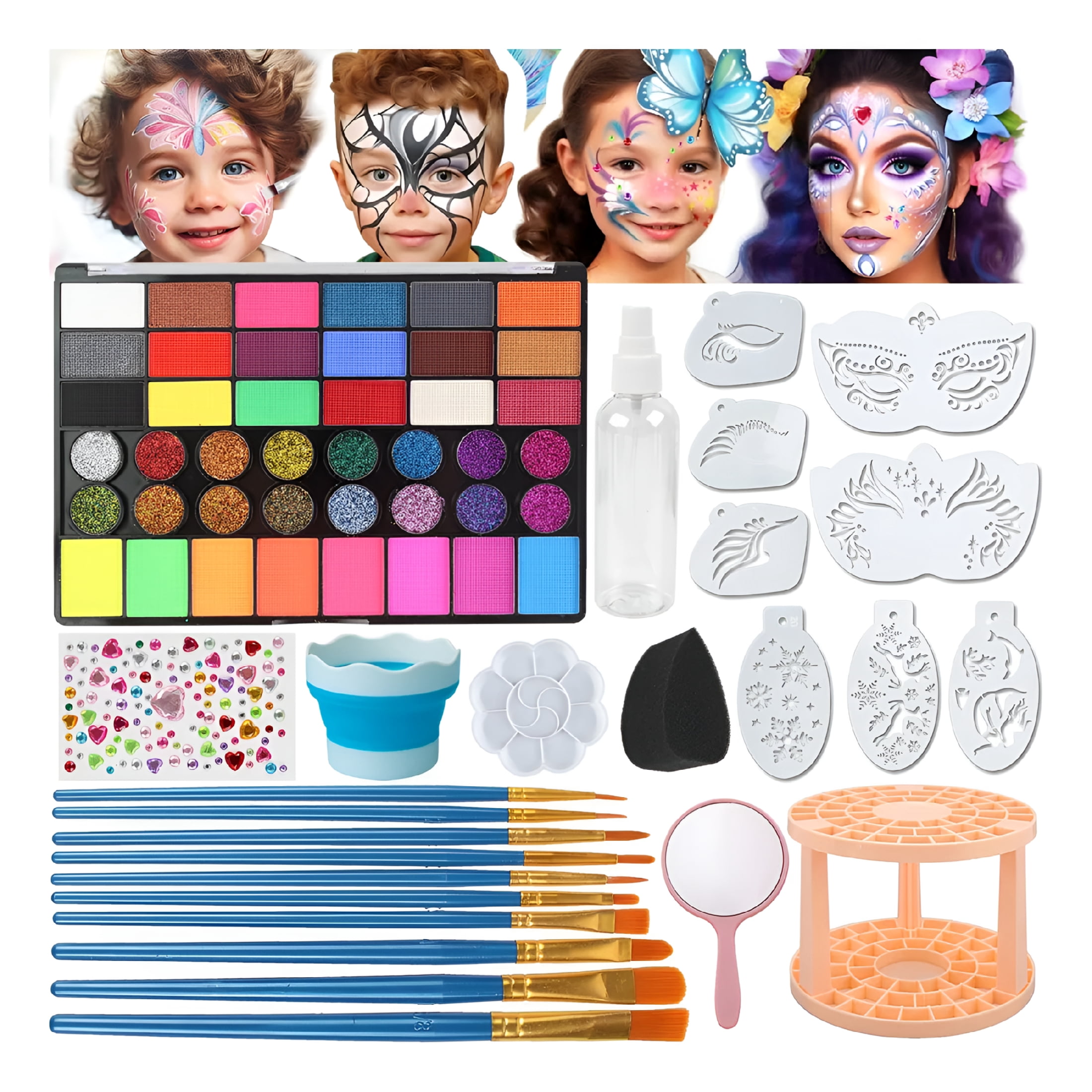 RAGUPEL Face Body Paint Kit – 42 Colors Water-Based And Oil-Based Non-Toxic Makeup Palette with Brushes And Stencils, Safe for Kids And Adults, Halloween, Cosplay, Sfx, Party And Stage Makeup