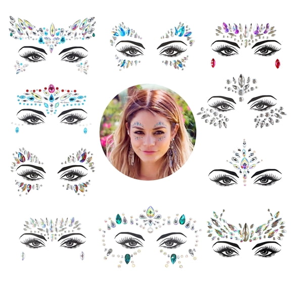 RAGUPEL Face Gems,10 Sets Face Jewels Festival Gems Rhinestones Rave Eyes Body Bindi Temporary Stickers Crystal Stickers Decoration (Bright)