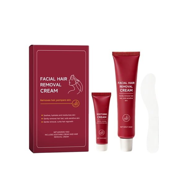 RAGUPEL Facial Hair Removal Cream for Women, 2-in-1 Facial Hair Remover Cream with Soothing Creams for Sensitive Skin, Gentle & Painless Depilatory Creams for Face Upper Lip Chin, For Smooth Skin