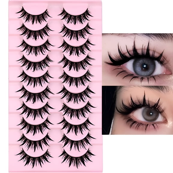RAGUPEL False Eyelashes 10 Pairs Manga Lashes Anime Lashes Thick Lashes Natural Look 16 Mm Spiky 8D Wispy Lashes Full Strip Doll Lashes