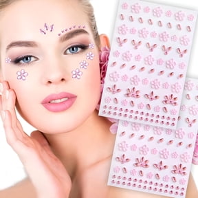 RAGUPEL Flower Face Tattoo Sticker-172Pcs Pink Face Gems Summer Face Jewelry for Girls-Self-Adhesive Rhinestones for Eyes,Face,Nail Body-Festival Halloween Christmas Cosplay Makeup Decoration(Pink)