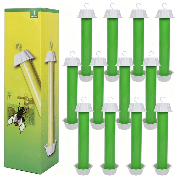 RAGUPEL Fly Stick Sticky Fly Traps for Indoors Outdoor 12Pk,Sticky Hanging Fly Stick,Flying Insect Trap,Wasp Trap,Effective Sticky Fly Traps (Green 12Pcs)
