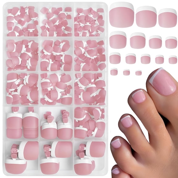 RAGUPEL French Tips Press on Toenails Women Fake Toes Nail Tips,Pink Glue on Toe Nails Press Ons Fake Toenail Soft Gel False Toe Nail Feet Artificial Toe Fake Nail Tip for Acrylic Toenail Extension