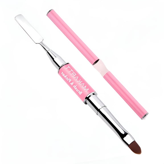 RAGUPEL Gel Nail Brush with Spatula, Dual-Ended Nail Art Brush, 2 in 1 Design Gel Brushes for Nails and Spatula Acrylic Nail Brushes for Poly Nail Gel Extension Pink