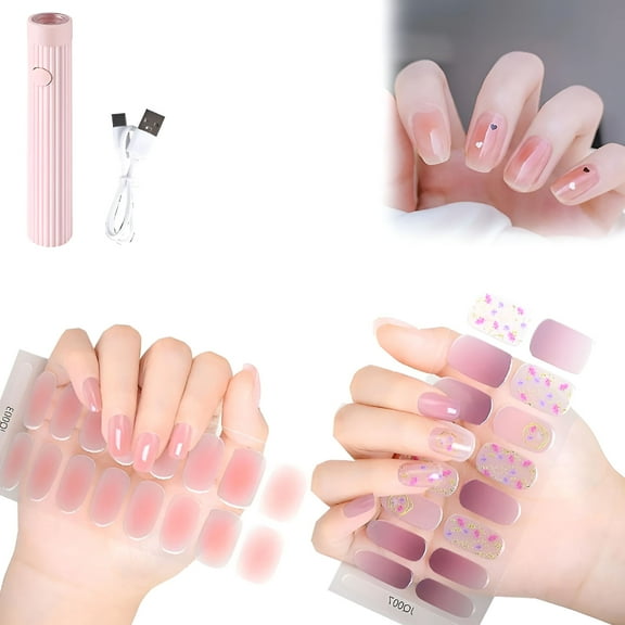 RAGUPEL Gel Nail Stickers with UV Light Kit, Gel Nail Stickers, Nails, Summer Nails Semicured Gel Nail Sticker Kit, 2024 New Gel Nail Stickers with UV Light