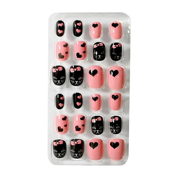 RAGUPEL Girls Press on Nails, 24 Pieces Press on Nails Kids Square Short Full Cover Fake Nails Kids Cartoon Cute Pattern Kid Press on Nails for Girls