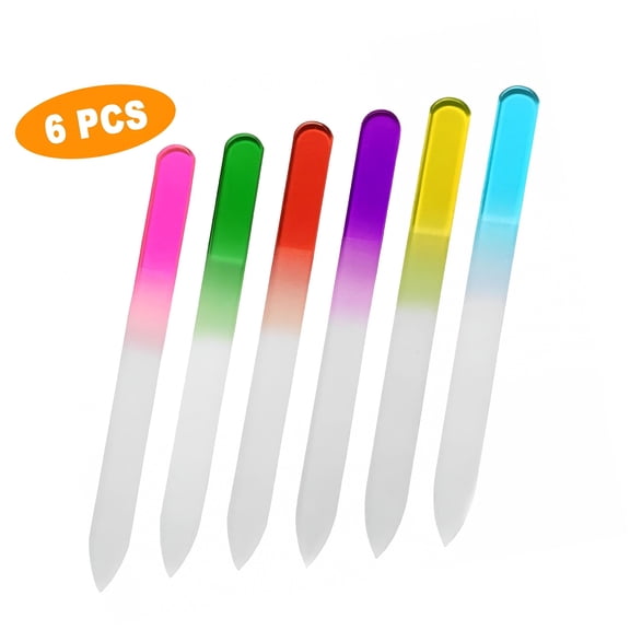RAGUPEL Glass Nail Files (6PCS) Crystal Glass Nail File Set - Glass Manicure Tools - Glass Fingernail Files for Natural & Acrylic Nails Double Side Nail Care with Case - 6 Color