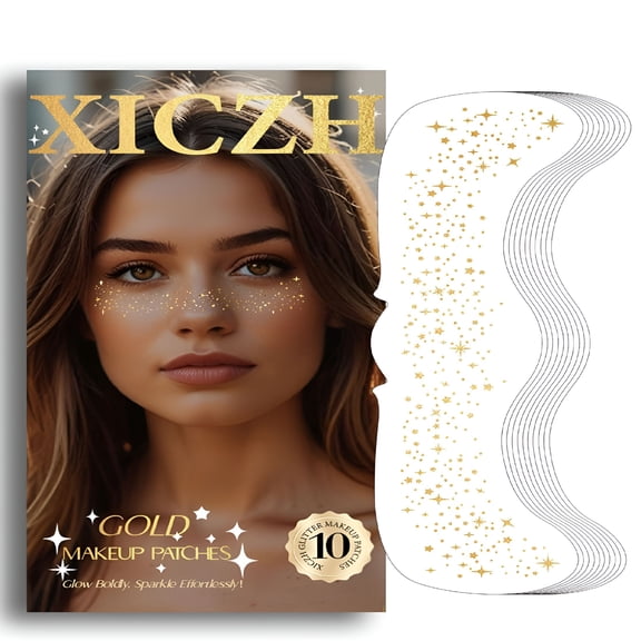 RAGUPEL Glitter Freckles,Gold Temporary Face Tattoos Stickers,Body Face Glitter for Women Girls,Country Concerts Singer Festival Rave Accessories (Gold-10 Pcs)