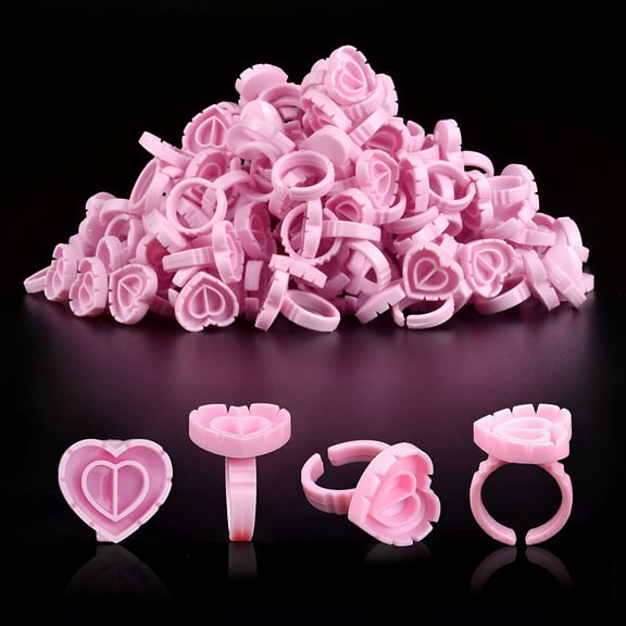 RAGUPEL Glue Rings for Eyelash Extensions 100Pcs Disposable Rings for Lashes Lovely Heart Shape,Makeup Plastic Nail Art Glue Cups Lash Extension Supplies for Eyelash Extensions