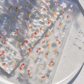 RAGUPEL Golden Koi Fish Nail Stickers 5D Embossed Premium Salon-Quality Nail Charm Accessories,Easy Application&Self-Adhesive Red Koi Lotus Sticker for Diy Manicure,Nail Art,Home Or Salon Use