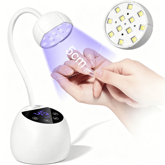 RAGUPEL Gooseneck Uv Led Nail Lamp - 36W Cordless Flash Cure Lamp for Home & Travel, Single Nails Light for Detail Work, Mini Uv Light for Gel Nails with Auto Sensor, 4 Timers, Flower Design-White