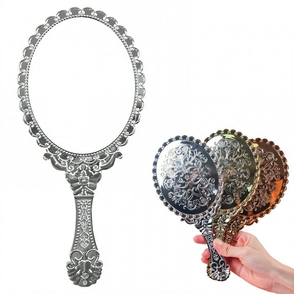 RAGUPEL Hand Mirrors with Handle,Compact Oval Mirror 9.8"*4.5"*0.8" Handheld Mirror,Retro Pattern Hand Held Mirrors with Handle,Style2