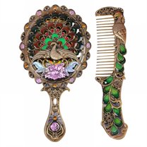 RAGUPEL Hand Mirrors with Handle,Hand Mirror with Oval Panel 5.3"*2.7"*0.8" Handheld Mirror with Handle,Peacock Carving Handheld Mirror,Style1