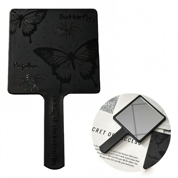 ACDANC Style1 Hand Mirror - 6.3"×3.5"×0.4" Square Butterfly Print Handle Mirror