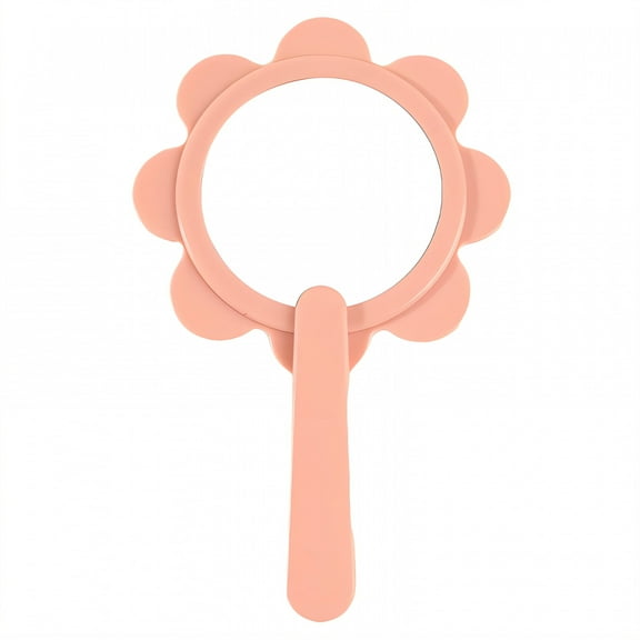 RAGUPEL Hand Mirrors with Handle,Mirror with Round Panel 8.5"*5.3"*0.8" Handheld Mirror,Flower Shape Hand Held Mirror,Pink