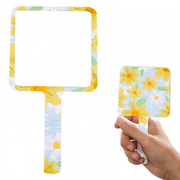 RAGUPEL Hand Mirrors with Handle,Mirror with Square Frame 7.5"*3.9"*0.4" Hand Held Mirrors with Handle,Floral Print Hand Held Mirror,Style1
