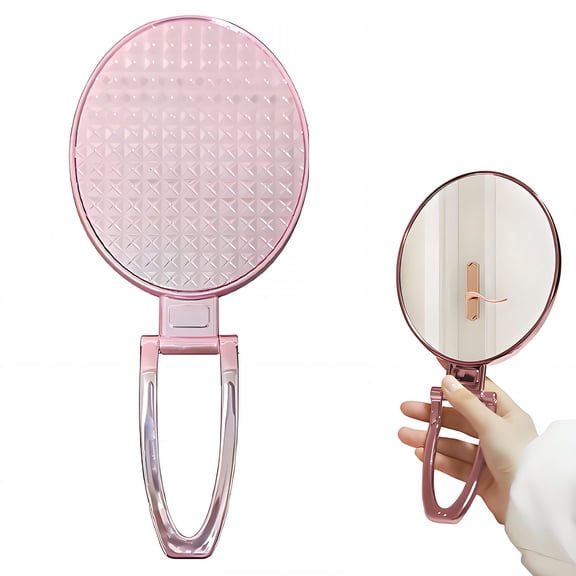 RAGUPEL Hand Mirrors with Handle,Oval Mirror Face 11.4"*5.1"*0.8" Small Mirror,Foldable Hand Mirrors with Handle,Pink