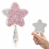 RAGUPEL Hand Mirrors with Handle,Pentagram Mirror 6.7"*3.9"*0.8" Hand Held Mirrors with Handle,Sequin Filling Hand Mirrors with Handle,Pink