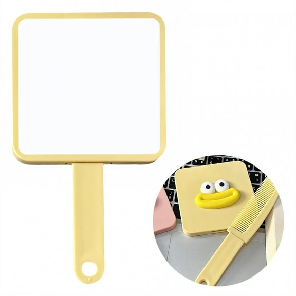 RAGUPEL Hand Mirrors with Handle,Square Vanity Mirror 6.3"*3.5"*0.4" Handheld Mirror with Handle,Hidden Comb Handle Hand Held Mirror,Style1