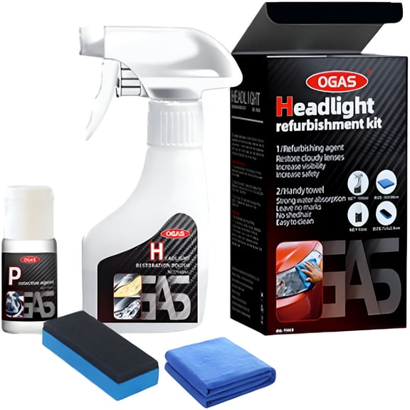 RAGUPEL Headlight Restoration Spray Kit 180ML - Automotive Headlamp Restoration Fluid with Clear Coating Polish and UV Protection - Refurbishes Cloudy, Yellowed and Scratched Headlights