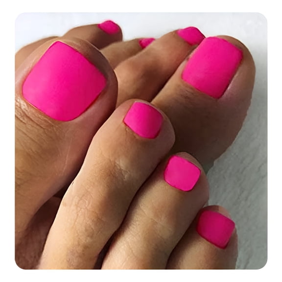 RAGUPEL Hot Pink Press on Toenails Matte Short Fake Toe Nails Acrylic False Toesnail Square Cute Pressons Toenail Artificial Beach Full Cover Feet Nail for Women and Girls 24Pcs (Hot Pink)