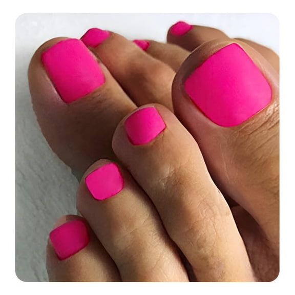 RAGUPEL Hot Pink Press on Toenails Matte Short Fake Toe Nails Acrylic False Toesnail Square Cute Pressons Toenail Artificial Beach Full Cover Feet Nail for Women and Girls 24Pcs (Hot Pink)