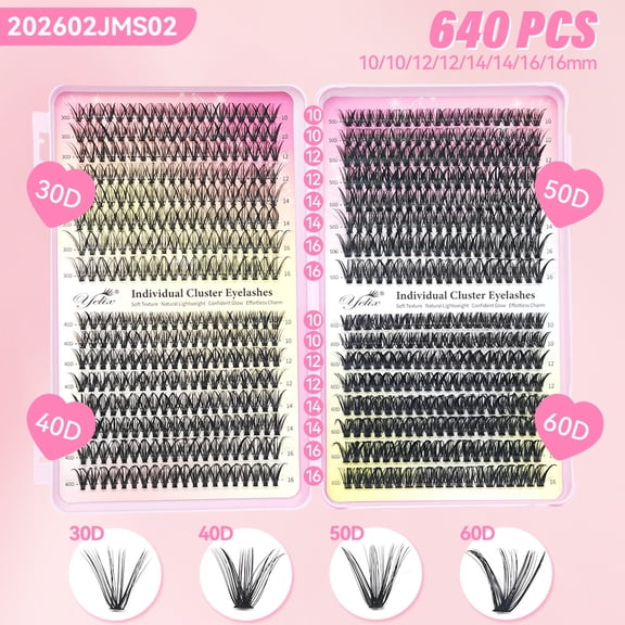 RAGUPEL Lash Clusters 640Pcs Natural Eyelash Clusters 30D 40D 50D 60D Wispy Cluster Eyelash Extensions 4 Styles Pestaas Postizas Naturales 9-16Mm Diy Individual Lashes Extensions Soft Lash Band by
